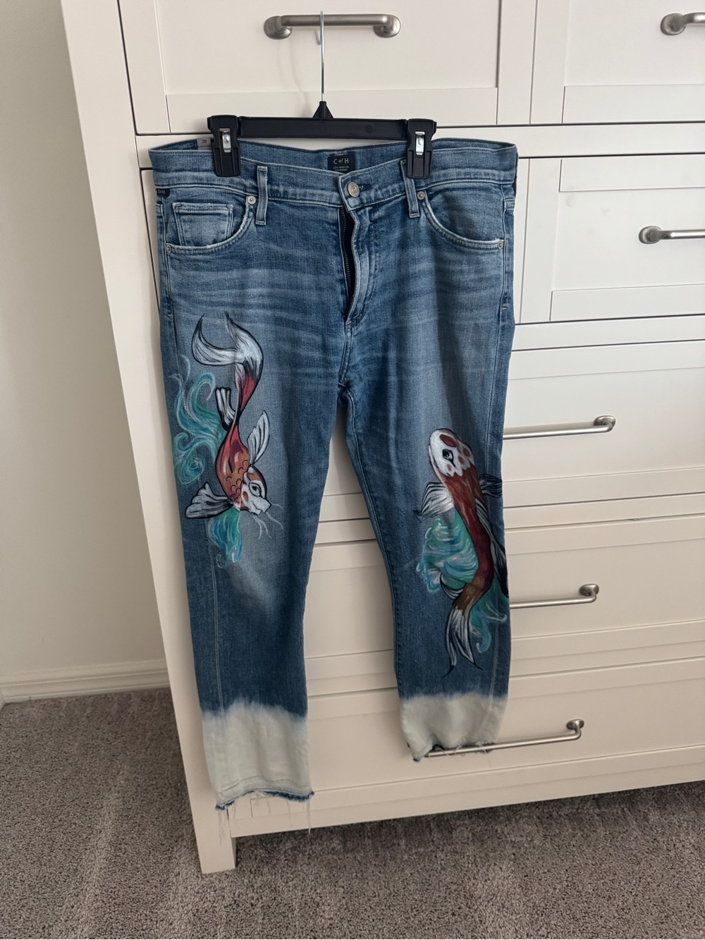 Hand-Painted Koi Embellished Blue Women’s Jeans - citizens of humanity